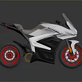 Modern Sporty Motorcycle with White Body Red Alloy Wheels and Sleek Design