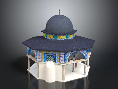 Traditional Dome Building Featuring Colorful Tile Decoration Octagonal Structure White Base And Columns 3d model