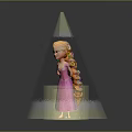 Game Movie Character With Blonde Long Braid And Pink Dress On Cracked Ground With Sparkles
