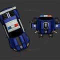 Blue Robot Figure Standing Next to Blue Police Car Toy Model
