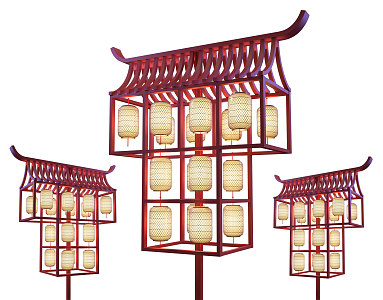 New Chinese Style Street Lamp Lantern Rack 3d model