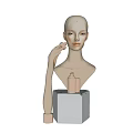 Mannequin Head Shoulder Display With Hand And Cosmetic Bottles On Square Base