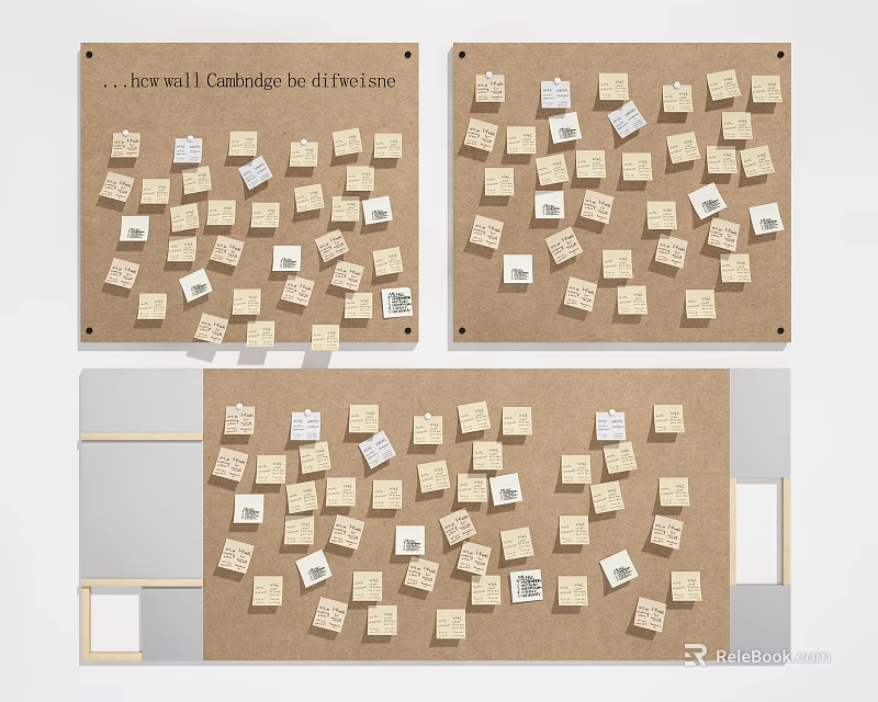 Creative Wall Decor With Cork Boards And Small Notes For Home Office 3d model