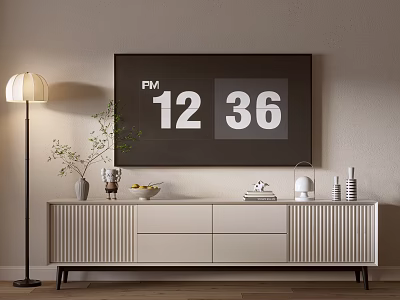 Modern Minimalist TV Cabinet With Table Lamp Vase Books And Wall Screen 3d model