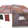 Construction Site Temporary Building With Metal Sheets Wooden Frames Louvered Panels And Flag