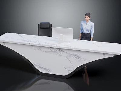 Modern Office Furniture Desk With White Marble Top Curved Design And Chair Setup 3d model