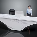 Modern Office Furniture Desk With White Marble Top Curved Design And Chair Setup