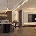 Living and Dining Room Interior With Beige Sofa Wooden Flooring Glass Partition And Open Kitchen