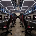 Modern Internet Cafe Interior Design With Gaming Computers Ergonomic Chairs And Stylish Lighting