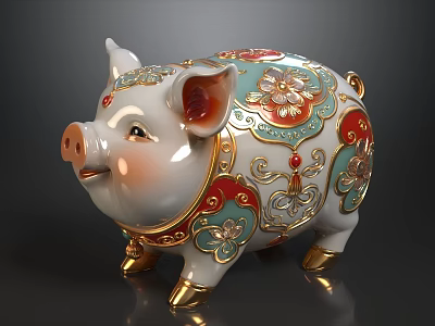 Elegant Luxury Sofa And Tea Table Set With Exquisite Ceramic Fortune Pig Ornament For Living Room 3d model