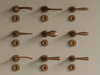 Different Style Brass Door Handles Collection On Wall For Home Interior Decor 3d model