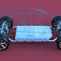 Detailed 3D Blueprint of Electric Vehicle Chassis With Battery And Wheels