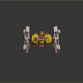 Mechanical Robot Character With Yellow Brown Armor And Arm Cannon Weapon