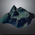 Realistic 3D Mountain Terrain Model With Winding River And Elevation Details