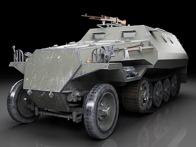 Vintage Military Half Track Tank With Mounted Machine Gun And Armored Body 3d model