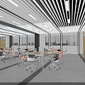 Modern School Learning Classroom With White Tables Orange Chairs And Large Windows 3d model