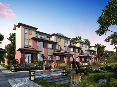 Modern Detached Villa Exterior Design With Greenery Trees Pathway And Courtyard 3d model