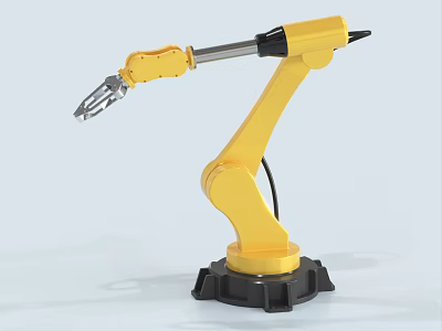 Yellow Industrial Robot Arm Equipment With Mechanical Structure And Black Base 3d model