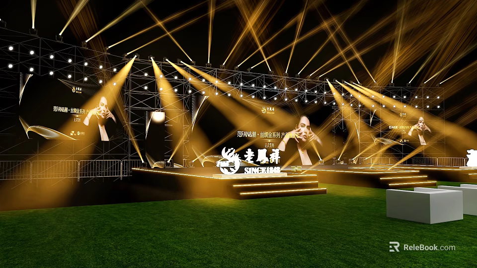 Elegant Check-in Experience At Grand Stage With Golden Lighting For Live Concert Event 3d model 