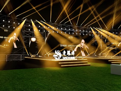 Elegant Check-in Experience At Grand Stage With Golden Lighting For Live Concert Event 3d model