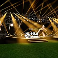 Elegant Check-in Experience At Grand Stage With Golden Lighting For Live Concert Event