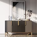 Modern Entryway Side Cabinet With Decorative Painting Vase And Stylish Handles
