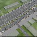 Urban Road Infrastructure With Multiple Lanes Vehicles Parking Areas And Green Belts