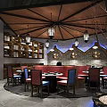 Hot Pot Restaurant Interior Design With Lantern Lights Wooden Tables And Brick Decor