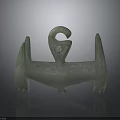 Ancient Green Jade Vessel With Curved Handle Three Legs And Circular Ornament