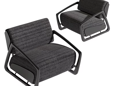 Modern Single Sofa with Black Metal Frame and Gray Upholstered Fabric Design 3d model