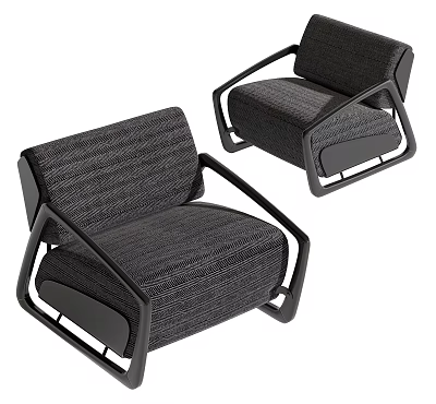 Modern Single Sofa with Black Metal Frame and Gray Upholstered Fabric Design 3d model