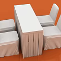 Four White Upholstered Dining Chairs with Rectangular Table on Orange Background 3d model