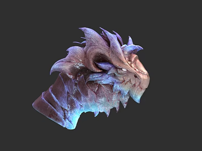 Dragon Head Sculpture With Detailed Carving And Purple Blue Gradient Texture 3d model