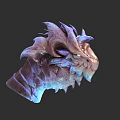 Dragon Head Sculpture With Detailed Carving And Purple Blue Gradient Texture