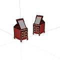 Two Small Red Cabinets With Open Mirror Tops And Drawer Storage