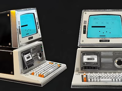 Vintage Computer System With Retro Monitor Keyboard And Classic Tape Drive Design 3d model