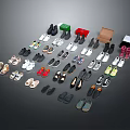 Assorted Women's and Men's Shoes in Various Styles and Colors Arranged Neatly with Boxes