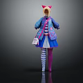 Cute Cat Ear Headband Blue Coat Blue Skirt Pink Backpack Striped Stockings Outfit