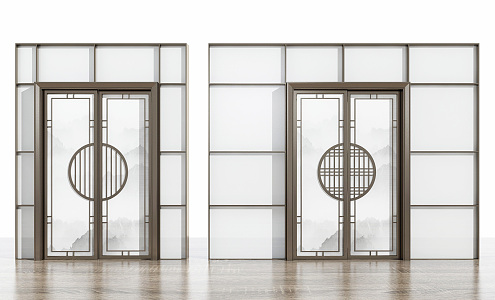 New Chinese style sliding door combination 3d model