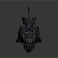 Game Movie Character Mythical Monster With Black Red Armor Glowing Green Eyes Sharp Teeth Claws