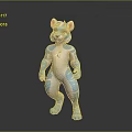 Blue And White Striped Anthropomorphic Feline Game Movie Character In Cartoon Style Standing Pose