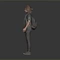 Game And Movie Character Wearing Tattered Jacket Worn Pants Backpack Arm Bandages And Sneakers