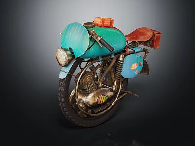 Vintage Turquoise Motorcycle With Red Leather Seat And Retro Metallic Design Elements 3d model