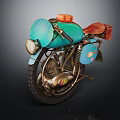 Vintage Turquoise Motorcycle With Red Leather Seat And Retro Metallic Design Elements