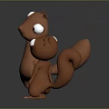 Two Cute Brown Squirrel Characters 3D Rendered Standing Waving and Sitting with Big Round Eyes 3d model