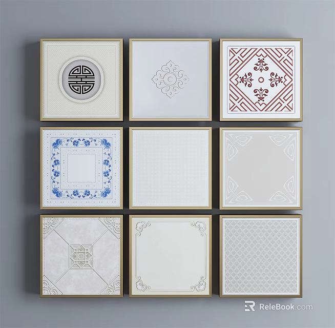 Various Ceiling Tile Designs With Traditional Patterns And Decorative Borders For Home Interior 3d model