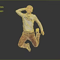 A Man Jumping In Grey Long Sleeve T Shirt With Lakers Logo And Red Pants