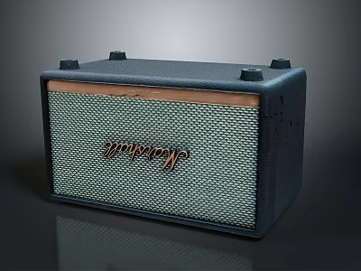 Vintage Blue Textured Portable Speaker With Top Knobs And Brand Logo 3d model