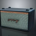 Vintage Blue Textured Portable Speaker With Top Knobs And Brand Logo