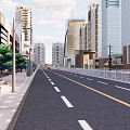 Urban Commercial Street With Modern Tall Buildings Bench And Zebra Crossing